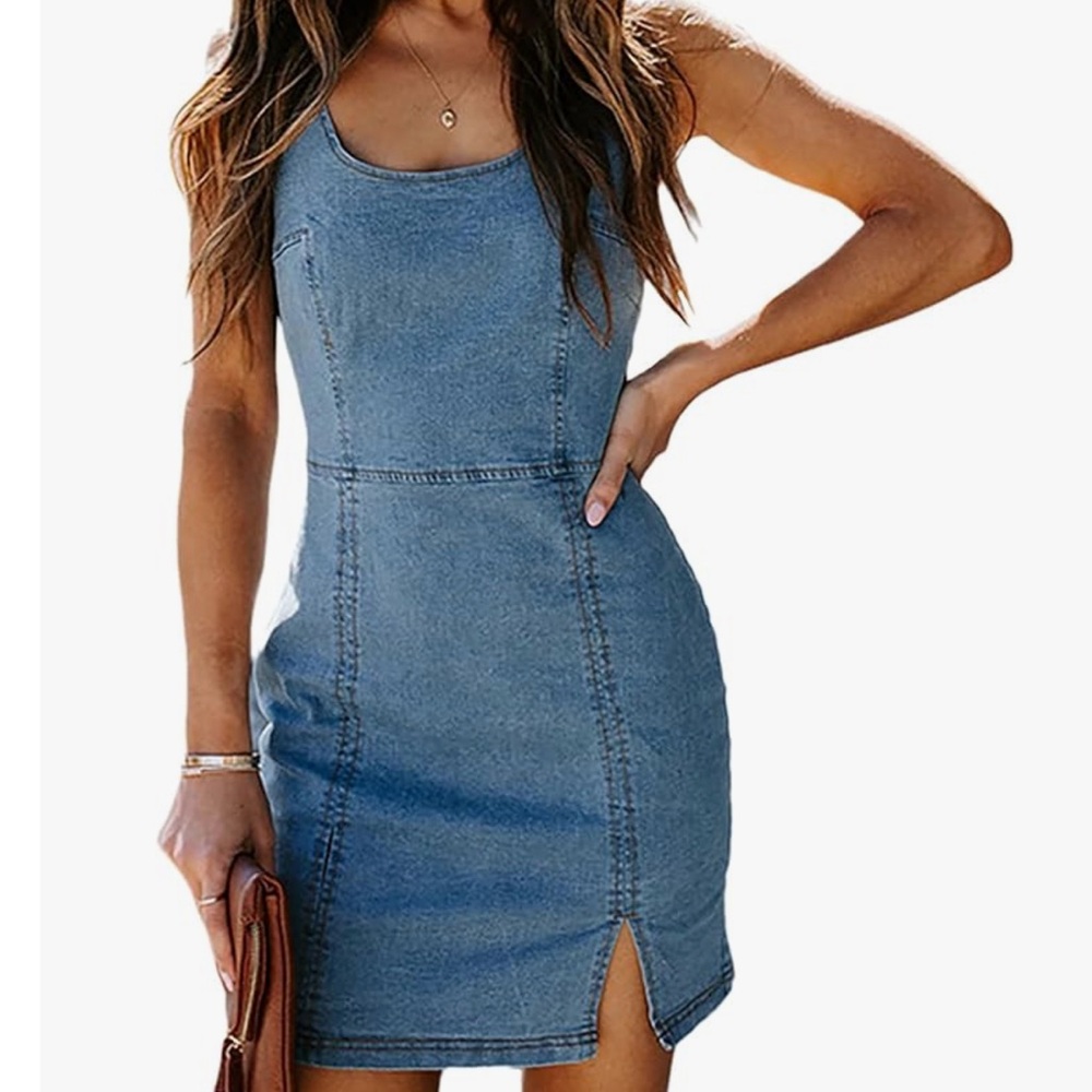 Blue Sleeveless Sheath Mini Dress with Scoop Neck